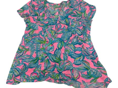 Top Short Sleeve Designer By Lilly Pulitzer In Blue & Pink, Size: M Online